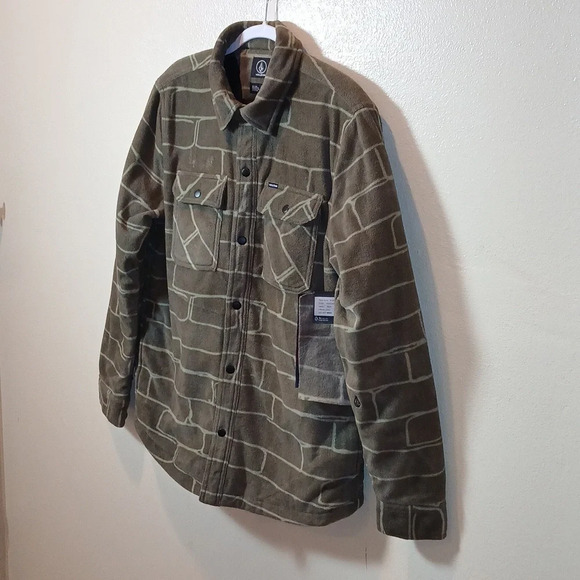 VOLCOM Bowered Fleece Long Sleeve with brick pattern in green size medium - Picture 3 of 12
